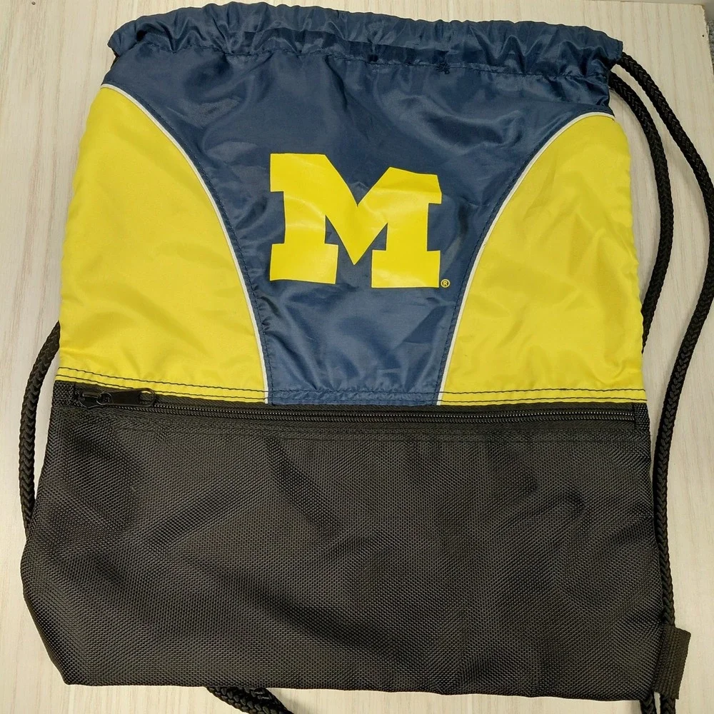 Michigan Wolverines NCAA Drawstring Bag Backpack Cinch Book Sack Blue Yellow